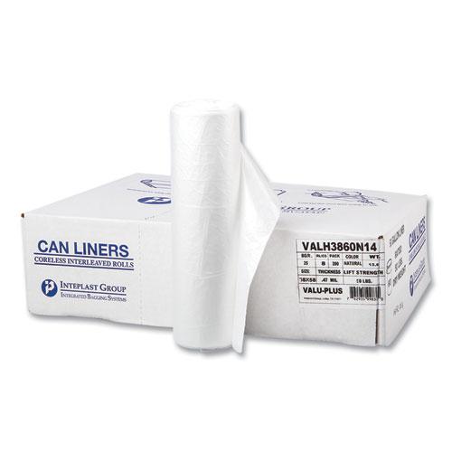 High-Density Commercial Can Liners Value Pack, 60 gal, 12 mic, 38" x 58", Clear, 25 Bags/Roll, 8 Interleaved Rolls/Carton. Picture 1