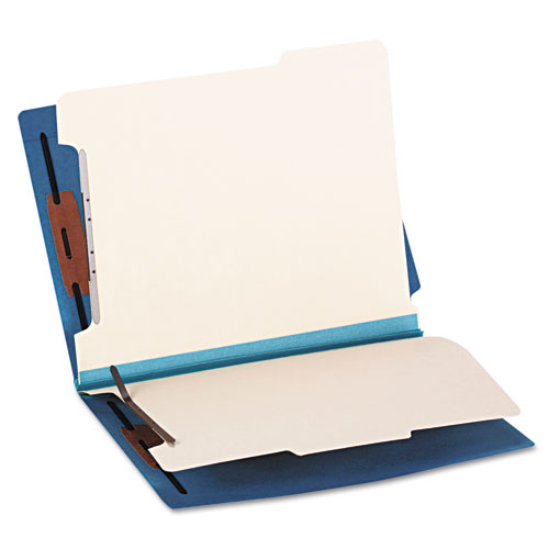 Colored End Tab Classification Folders w/ Dividers, 2 Dividers, Letter Size, Blue, 10/Box. Picture 2