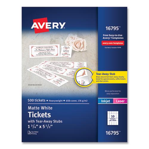 Printable Tickets with Tear-Away Stubs, 97 Bright, 65 lb Cover Weight, 8.5 x 11, White, 10 Tickets/Sheet, 50 Sheets/Pack. Picture 1