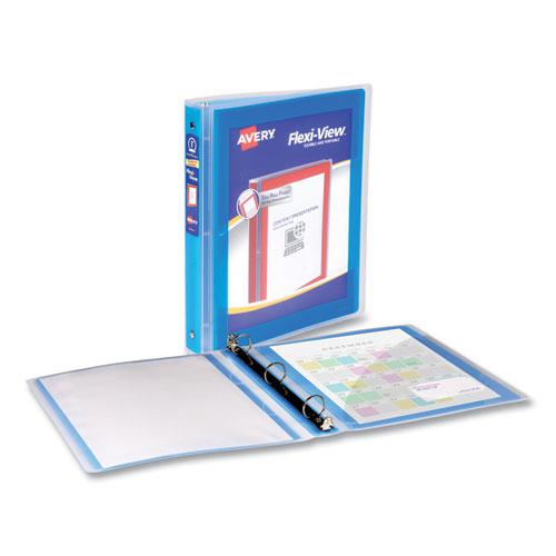 Flexi-View Binder with Round Rings, 3 Rings, 1" Capacity, 11 x 8.5, Blue. Picture 2