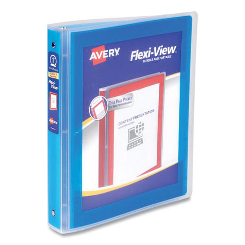 Flexi-View Binder with Round Rings, 3 Rings, 1" Capacity, 11 x 8.5, Blue. Picture 1