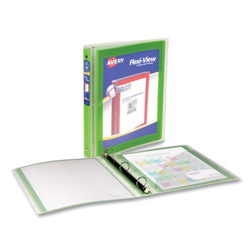 Flexi-View Binder with Round Rings, 3 Rings, 1" Capacity, 11 x 8.5, Green. Picture 2