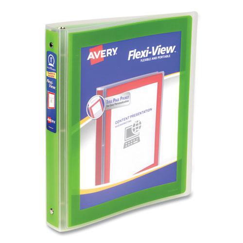 Flexi-View Binder with Round Rings, 3 Rings, 1" Capacity, 11 x 8.5, Green. Picture 1