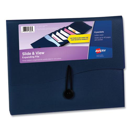 Slide and View Expanding File, 6 Sections, Hook/Loop Closure, Letter Size, Navy Blue. Picture 1