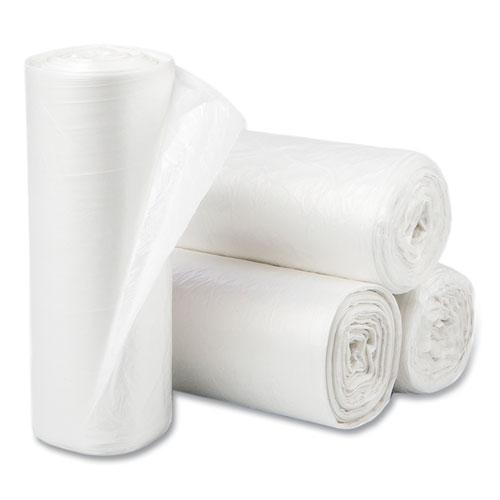 High-Density Commercial Can Liners, 60 gal, 12 mic, 38" x 60", Clear, 25 Bags/Roll, 8 Interleaved Rolls/Carton. Picture 1