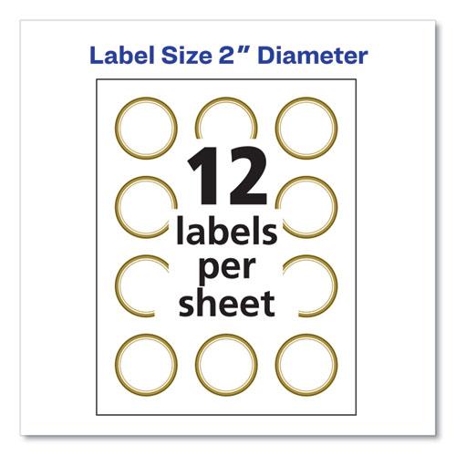 Round Labels, 2" dia, White with Gold Border, 12/Sheet, 10 Sheets/Pack. Picture 8
