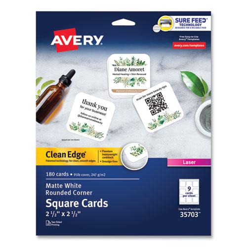 Square Clean Edge Cards with Sure Feed Technology, Laser, 2.5 x 2.5, White, 180 Cards, 9 Cards/Sheet, 20 Sheets/Pack. Picture 1