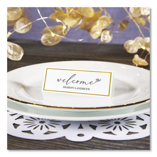 Tent Cards, White/Gold, 3.75" x 1.44", 6 Cards/Sheet, 25 Sheets/Pack. Picture 2