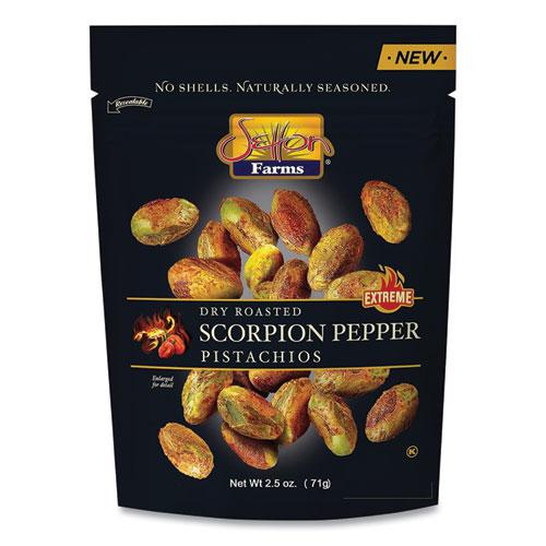 Scorpion Pepper Pistachios, 2.5 oz Bag, 8/Carton. Picture 2