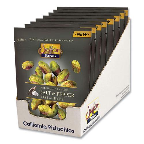 Salt and Pepper Pistachios, 2.5 oz Bag, 8/Carton. Picture 3