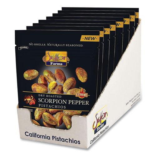 Scorpion Pepper Pistachios, 2.5 oz Bag, 8/Carton. Picture 1