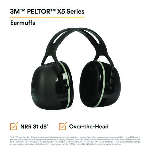 PELTOR X Series Earmuffs, Model X5A, 31 dB NRR, Black. Picture 1