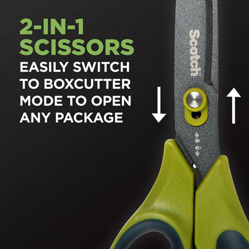Non-Stick Unboxing Scissors, 8" Long, 2.7" Cut Length, Green/Black Handle. Picture 3