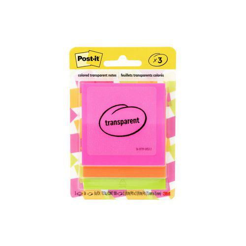 Transparent Notes, Unruled, 2.88" x 2.88", Assorted Transparent Colors, 36 Sheets/Pad, 3 Pads/Pack. Picture 1
