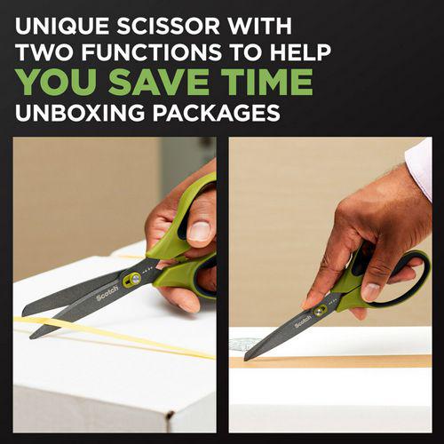 Non-Stick Unboxing Scissors, 8" Long, 2.7" Cut Length, Green/Black Handle. Picture 2