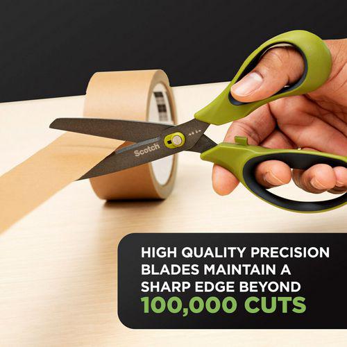 Non-Stick Unboxing Scissors, 8" Long, 2.7" Cut Length, Green/Black Handle. Picture 4