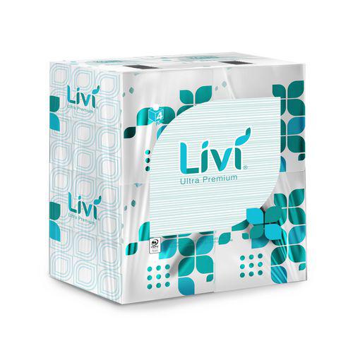 Livi Ultra Premium Facial Tissue, 2-Ply, White, Cube Box, 80 Sheets/Box, 4 Boxes/Pack, 6 Packs/Carton. Picture 2