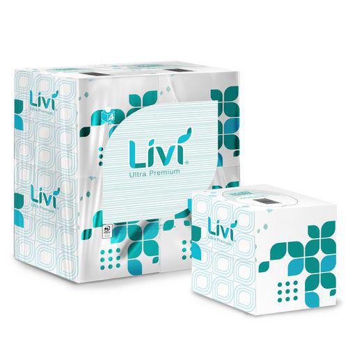 Livi Ultra Premium Facial Tissue, 2-Ply, White, Cube Box, 80 Sheets/Box, 4 Boxes/Pack, 6 Packs/Carton. Picture 3