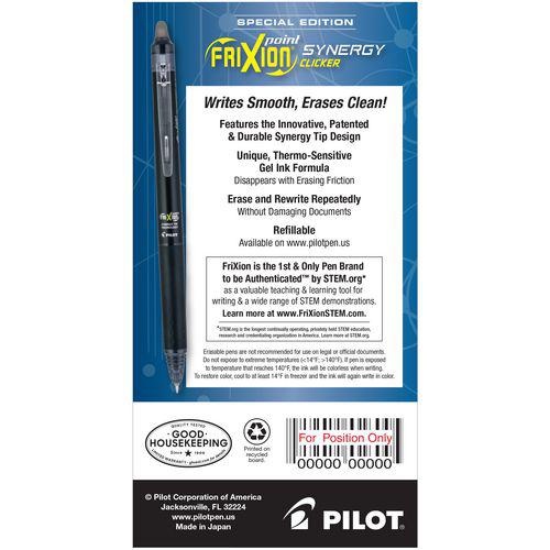 FriXion Synergy Clicker Erasable Gel Pen, Retractable, Extra-Fine 0.5 mm, Black Ink, Black/Smoke Barrel, Dozen. Picture 2