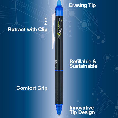 FriXion Synergy Clicker Erasable Gel Pen, Retractable, Extra-Fine 0.5 mm, Blue Ink, Black/Blue Barrel, Dozen. Picture 6