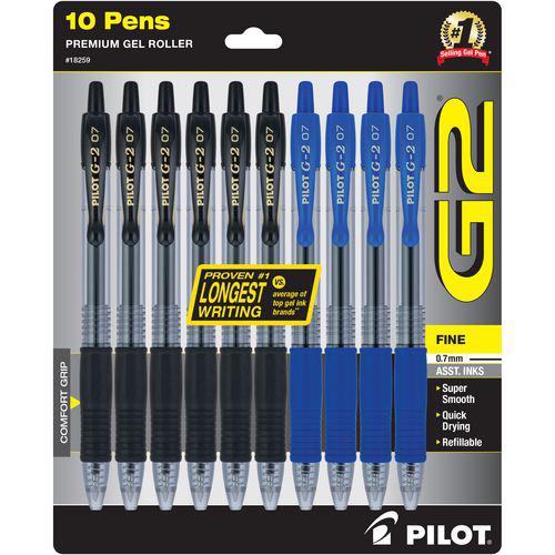 G2 Premium Gel Pen, Retractable, Fine 0.7 mm, Assorted Ink/Barrel Colors, 10/Pack. Picture 1