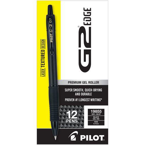 G2 Edge Premium Gel Pen, Retractable, Fine 0.7 mm, Black Ink/Barrel, Dozen. Picture 1