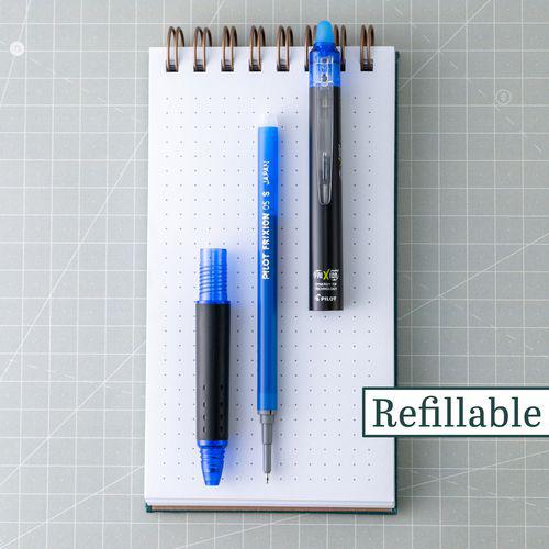 FriXion Synergy Clicker Erasable Gel Pen, Retractable, Extra-Fine 0.5 mm, Blue Ink, Black/Blue Barrel, Dozen. Picture 7