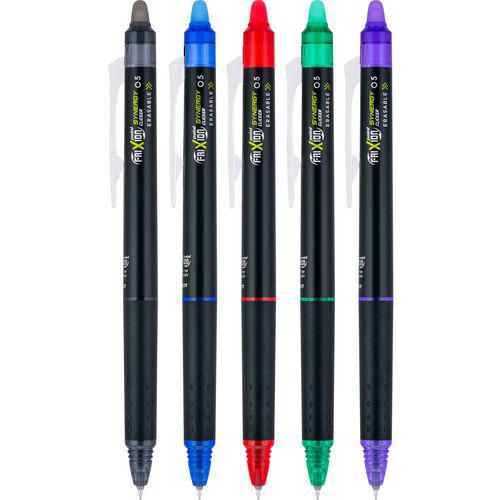 FriXion Synergy Clicker Erasable Gel Pen, Retractable, Extra-Fine 0.5 mm, Assorted Ink/Barrel Colors, 5/Pack. Picture 3