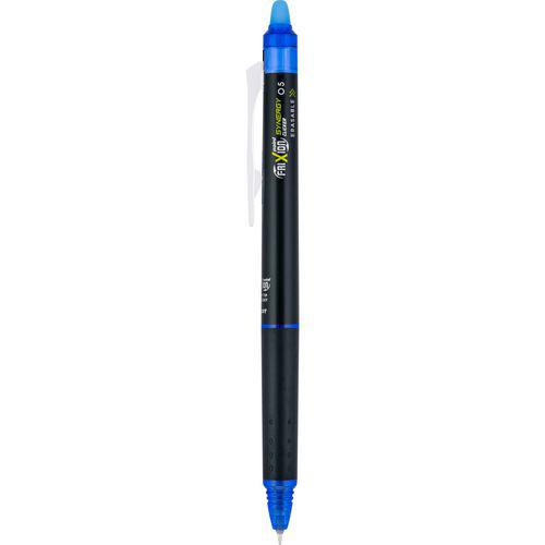 FriXion Synergy Clicker Erasable Gel Pen, Retractable, Extra-Fine 0.5 mm, Blue Ink, Black/Blue Barrel, Dozen. Picture 4