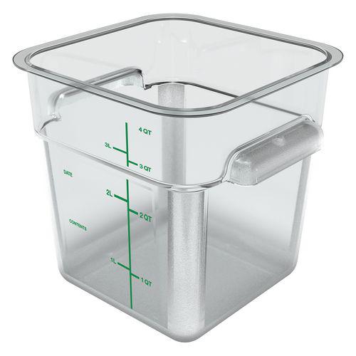 Squares Polycarbonate Food Storage Container, 4 qt, 7.13 x 7.13 x 7.29, Clear, Plastic. Picture 1