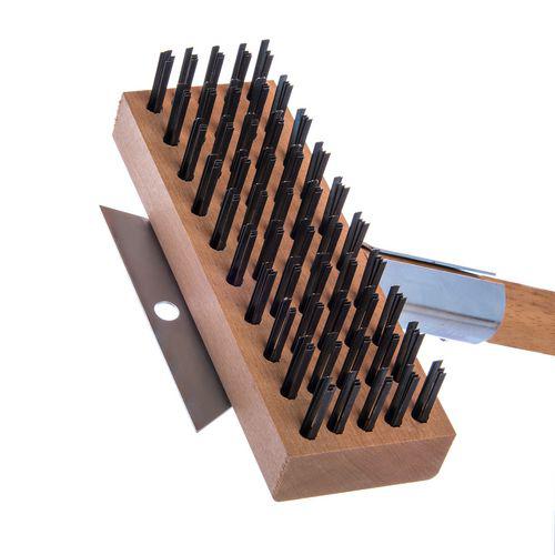 Sparta Broiler Master Grill Brush and Scraper with Handle, Metal Bristles, 30", Natural Wood Handle. Picture 4