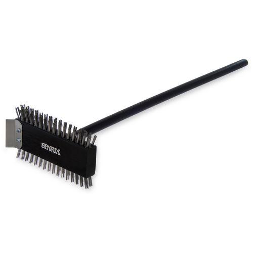 Sparta Broiler Master Grill Brush and Scraper with Handle, Metal Bristles, 30.5" Black Wood Handle. Picture 1