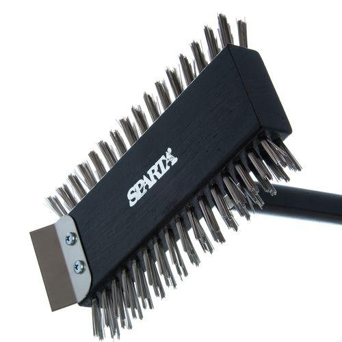 Sparta Broiler Master Grill Brush and Scraper with Handle, Metal Bristles, 30.5" Black Wood Handle. Picture 4
