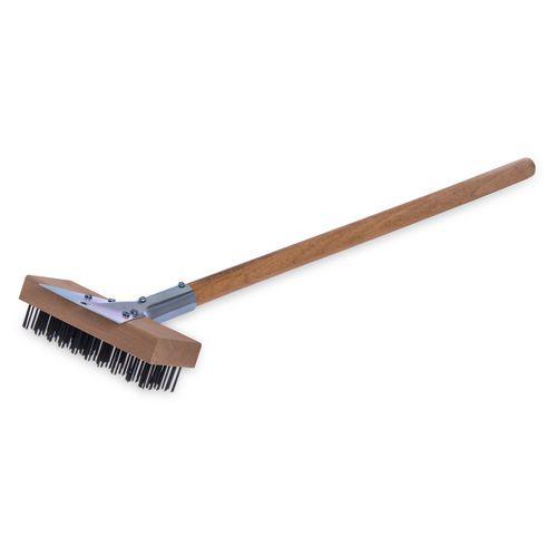 Sparta Broiler Master Grill Brush and Scraper with Handle, Metal Bristles, 30", Natural Wood Handle. Picture 1