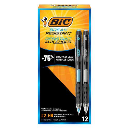 Break-Resistant Mechanical Pencils with Erasers, 0.7 mm, HB (#2), Black Lead, Assorted Barrel Colors, Dozen. Picture 1