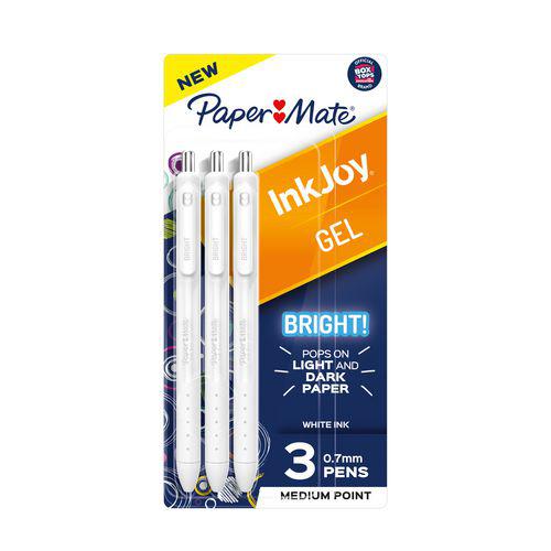 InkJoy Gel Bright Retractable Pen, Medium 0.7 mm, White Ink, White Barrel, 3/Pack. Picture 1