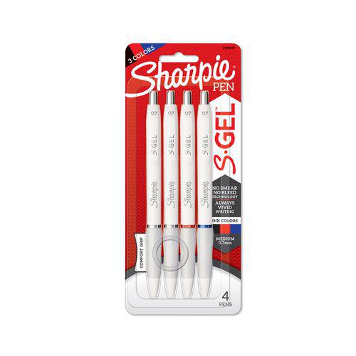 S-Gel Fashion Barrel Pen, Retractable, Medium 0.7 mm, Assorted Color Ink, White Barrel, 4/Pack. Picture 1