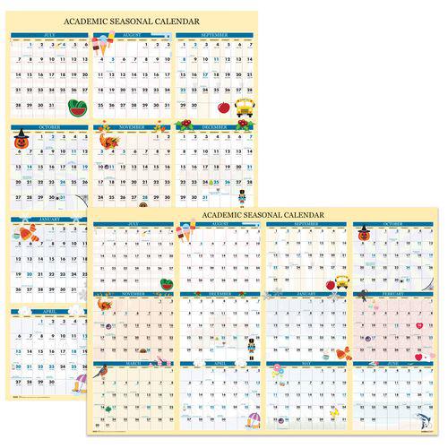 Recycled Academic Seasonal Laminated Wall Calendar, Illustrated Seasons, 24 x 37, 12-Month (July to June), 2024 to 2025. Picture 1
