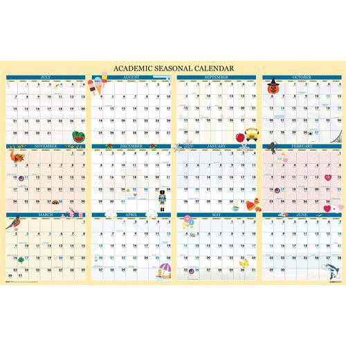 Recycled Academic Seasonal Laminated Wall Calendar, Illustrated Seasons, 24 x 37, 12-Month (July to June), 2024 to 2025. Picture 3