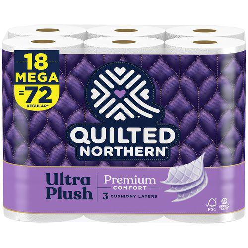 Ultra Plush Bathroom Tissue, Mega Roll, Septic Safe, 3-Ply, White, 255 Sheets/Roll, 18 Rolls/Carton. Picture 1