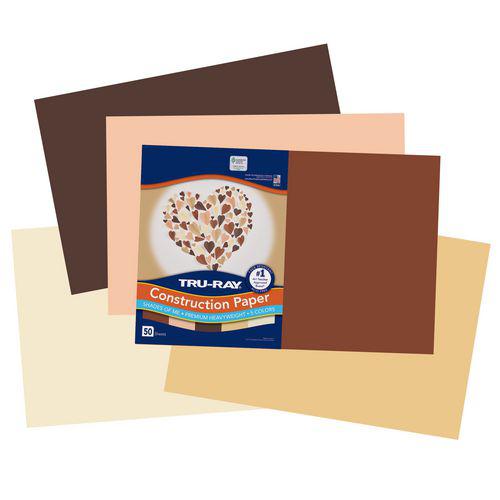Tru-Ray Construction Paper, 70 lb Text Weight, 12 x 18, Assorted Skin Tone Colors, 50/Pack. Picture 1