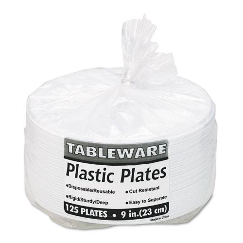 Plastic Dinnerware, Compartment Plates, 9" dia, White, 125/Pack. Picture 3