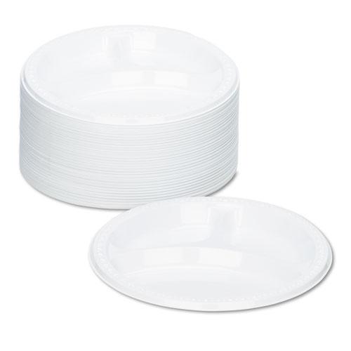 Plastic Dinnerware, Compartment Plates, 9" dia, White, 125/Pack. Picture 2