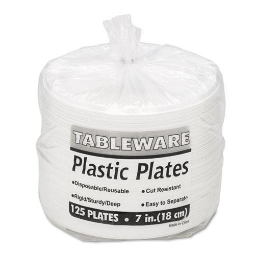 Plastic Dinnerware, Plates, 7" dia, White, 125/Pack. Picture 3