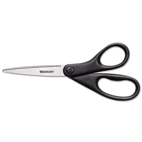 Design Line Straight Stainless Steel Scissors, 8" Long, 3.13" Cut Length, Black Straight Handle. Picture 1