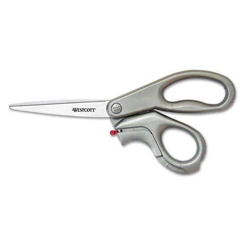 E-Z Open Box Opener Stainless Steel Shears, 8" Long, 3.25" Cut Length, Gray Offset Handle. The main picture.