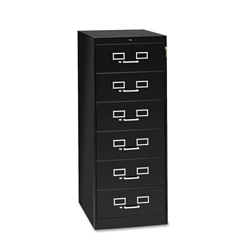 Six-Drawer Multimedia/Card File Cabinet, Black, 21.25" x 28.5" x 52". Picture 1