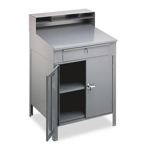 Steel Cabinet Shop Desk, 34.5" x 29" x 53", Medium Gray. Picture 1