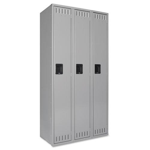 Single-Tier Locker, Three Lockers with Hat Shelves and Coat Rods, 36w x 18d x 72h, Medium Gray. Picture 1