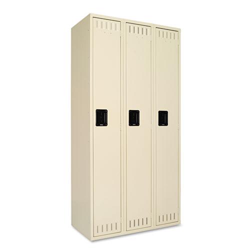 Single-Tier Locker, Three Lockers with Hat Shelves and Coat Rods, 36w x 18d x 72h, Sand. Picture 1